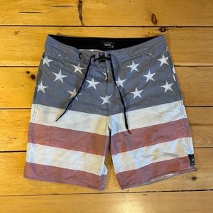 American Flag Vans Bathing Suit, Waist 30”, Inseam 8”